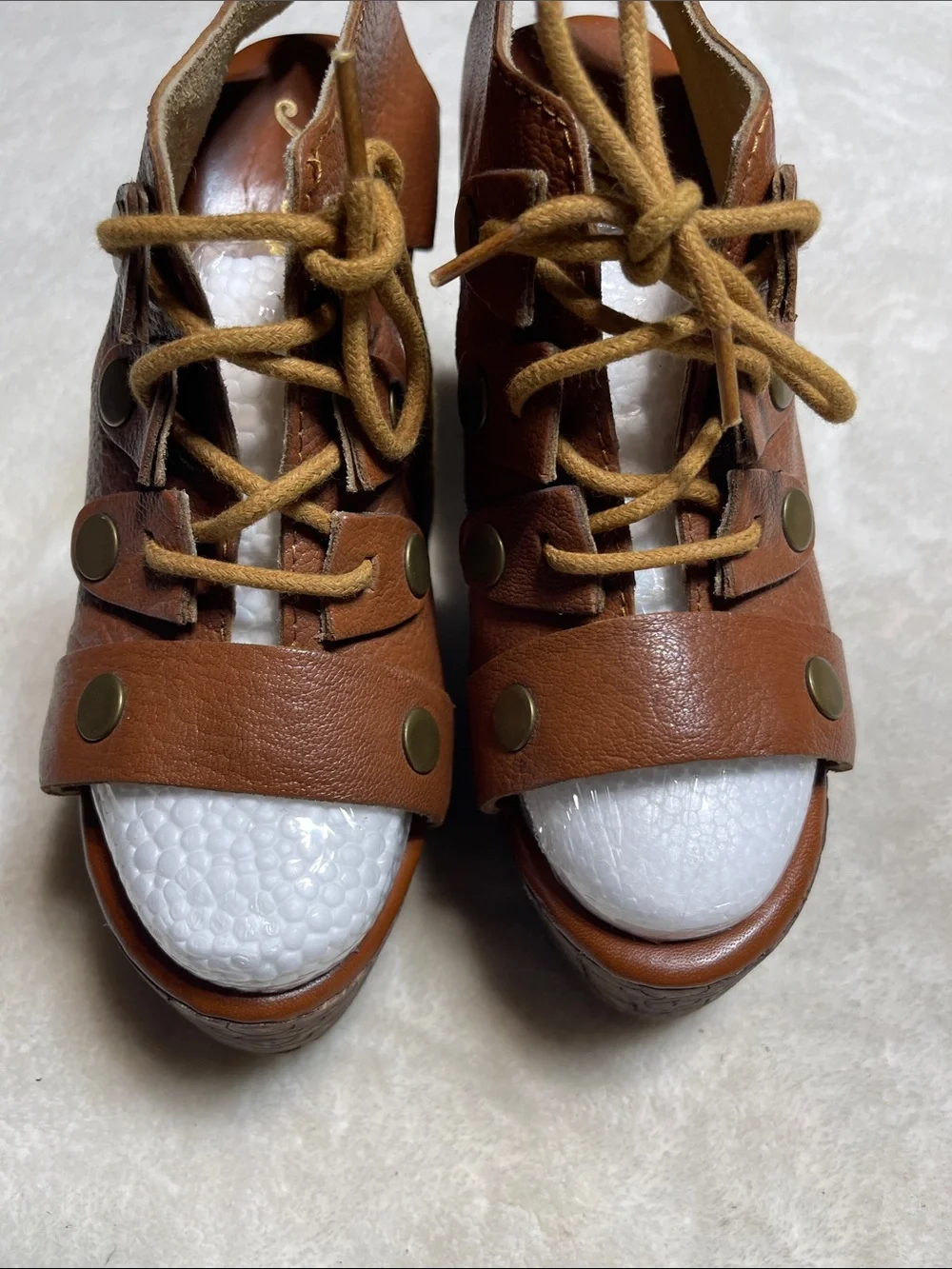 Free People Brown Leather Carved-Wood Platform Sandals Size 37